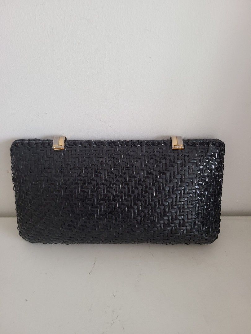 Vintage Italian Black Wicker Clutch Bag Women s Fashion Bags