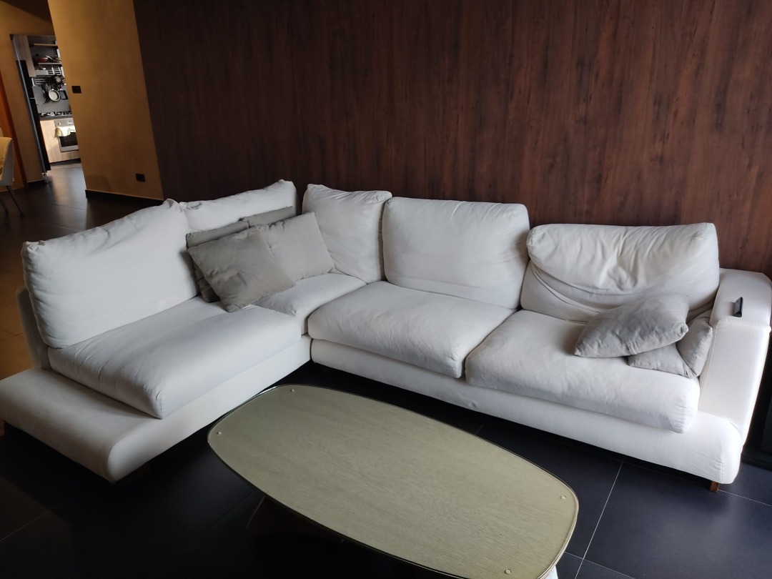 Wabi Sabi Italian Goose Feather Lshaped Sofa (6 cushions), Furniture