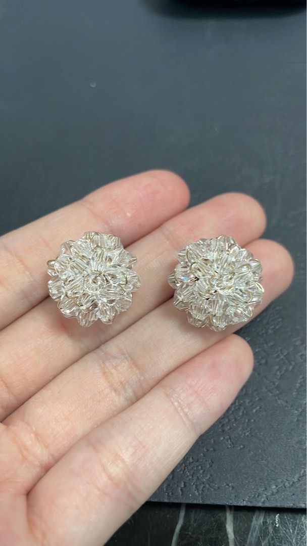 White beaded round earrings Women s Fashion Jewelry Organisers