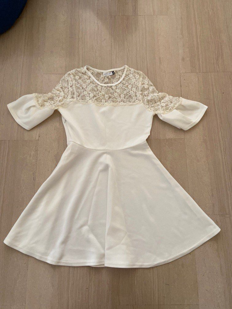 White lace long discount sleeve skater dress
