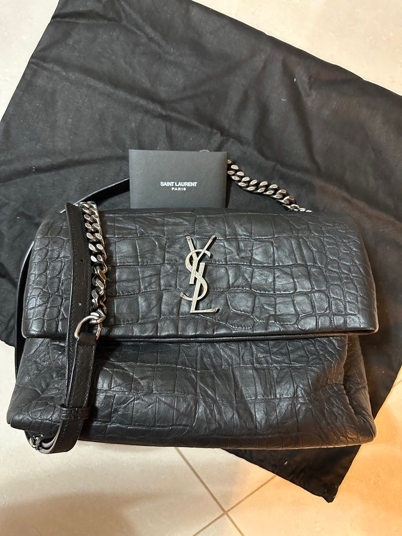 YSL black crocodile Embossed Medium West Hollywood Bag BN