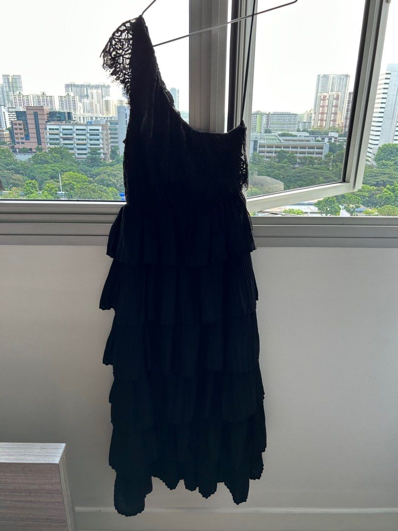 zara black one shoulder ruffle dress Camilla Ruffle One Shoulder Dress