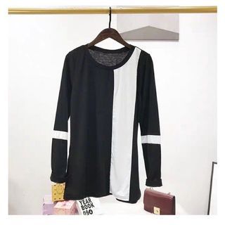 0069 Two Tone Tops Split Colour Shirt Black And White Long Sleeves Small Size