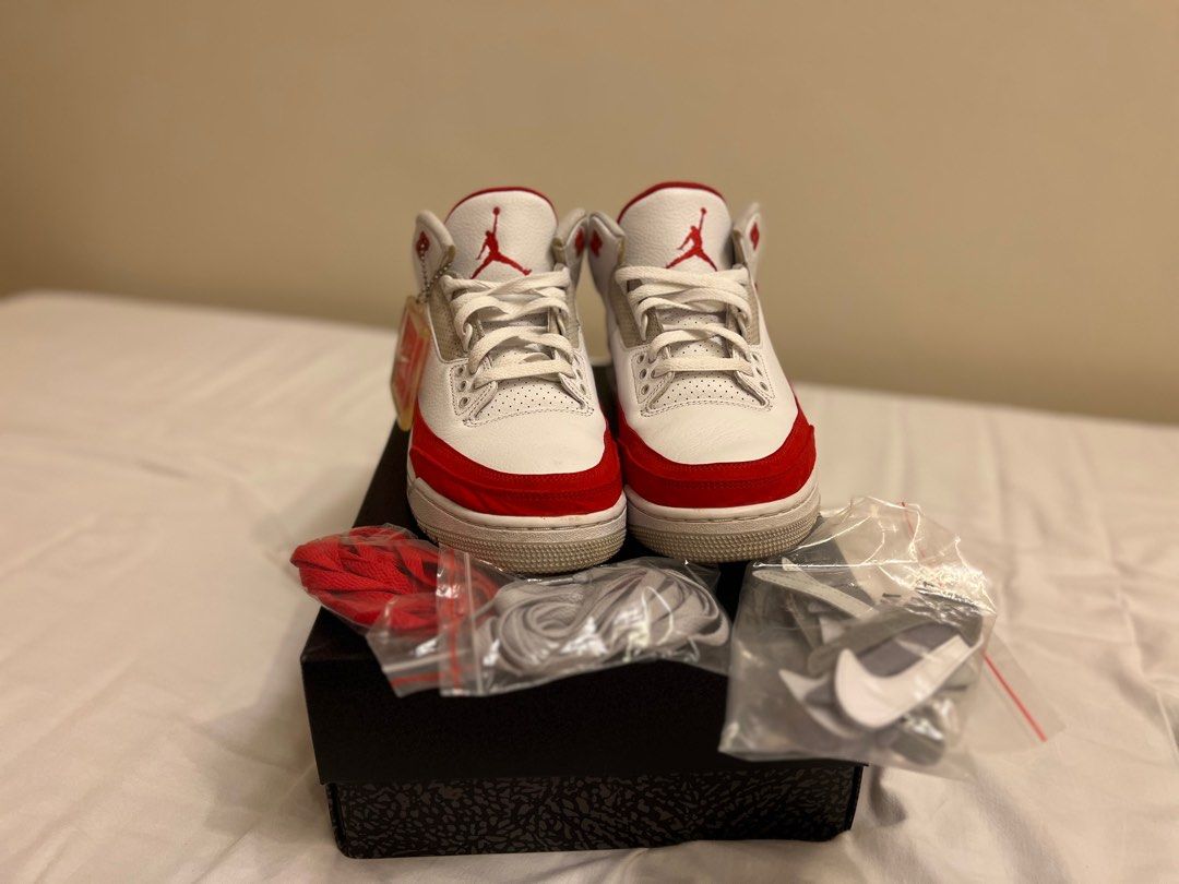 100 Authentic Air Jordan 3 Retro Tinker White University Red