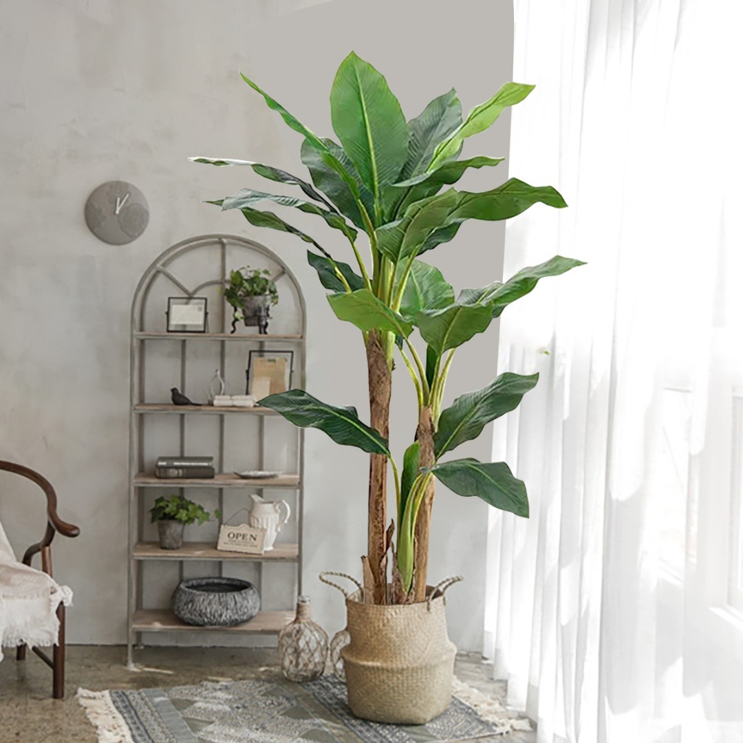1.8m Artificial Leaf Plant Tree with Woven Seagrass Plant Basket for