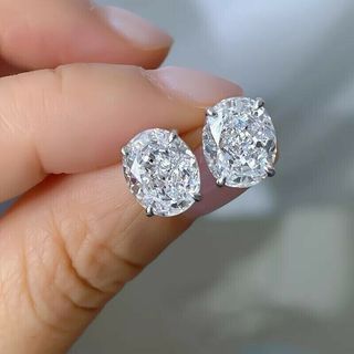 2ct oval cut VVs1 D Diamond solitaire stud earrings 14k white gold