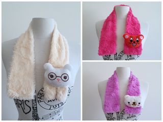3x VGC 70cm length cute faux fur furry fluffy toddler size scarf scarves