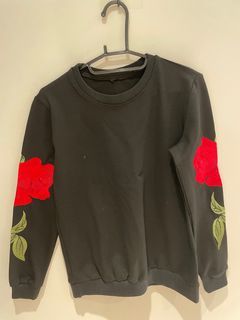 刺繡紅玫瑰 黑色衛衣 情侶裝 女版