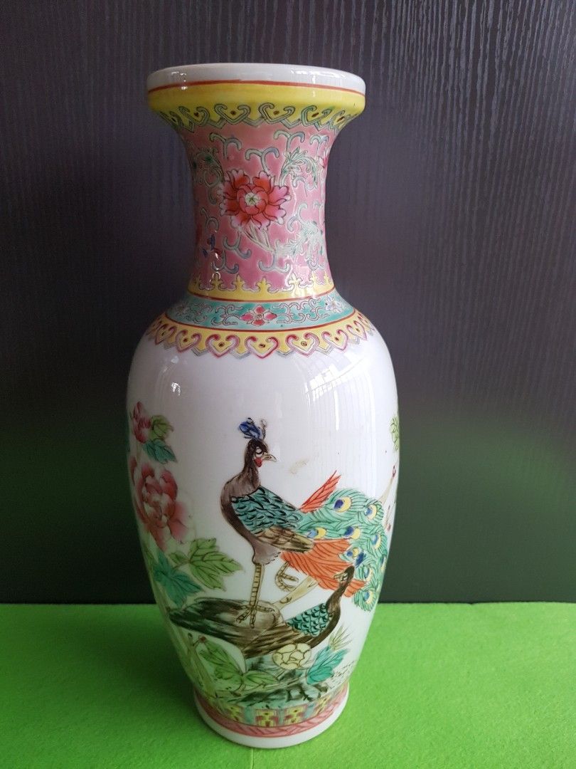 中国景德镇制双孔雀瓷器花瓶Vintage China Jingdezhen Porcelain Vase 