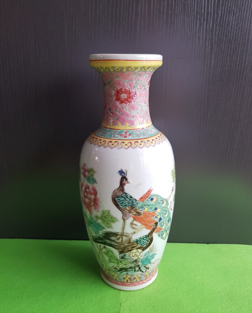 中国景德镇制双孔雀瓷器花瓶Vintage China Jingdezhen Porcelain Vase 