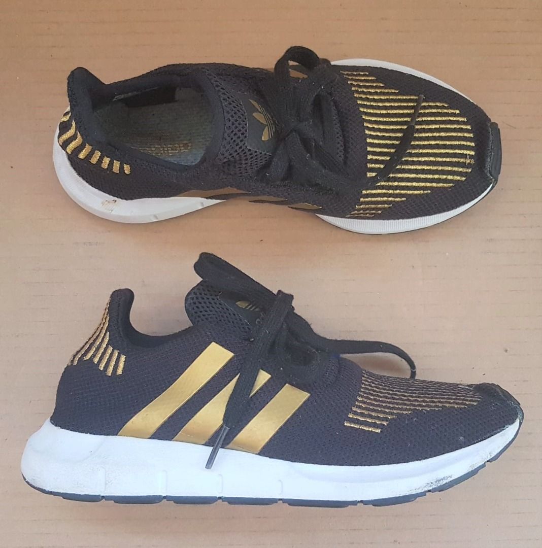Adidas Designer Sneakers US 6 UK 4.5 EU 37 1 3 Adidas Swift Run CG4145 Black Metallic Gold Shoes Original Comfort Lightweight Active