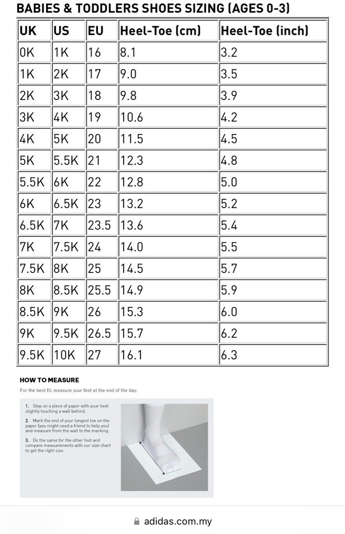 Adidas 6k size chart online