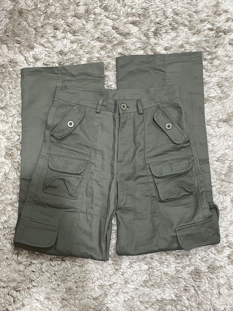 Semi High waist Wide Leg Cargo Pants 6 pocket With Belt For Women