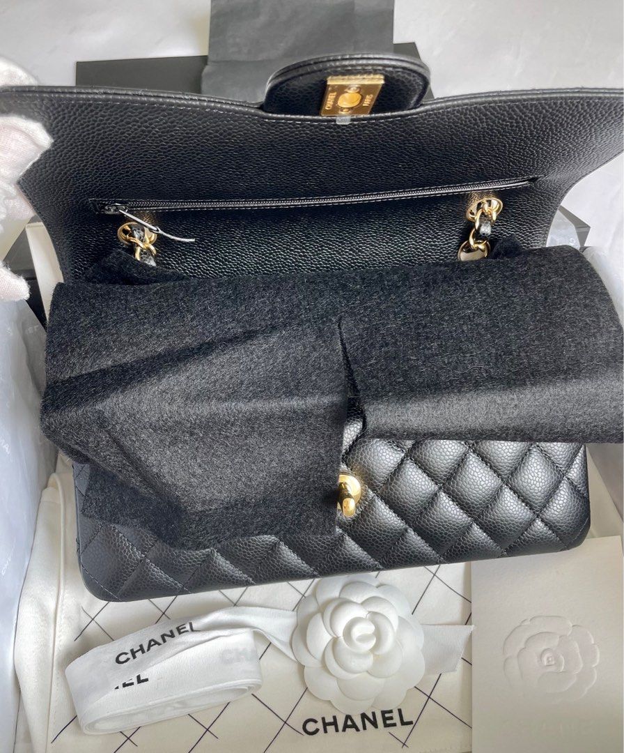 New 2023 CHANEL Medium Classic Caviar Double Flap Black Bag Gold HWR  MICROCHIP