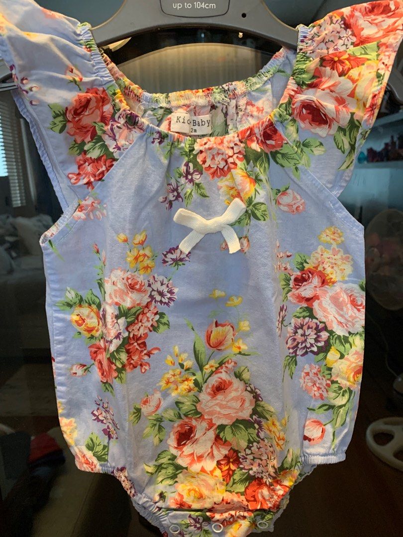 Baby Floral Onesie with Ribbon Detail and Bottom Button Snaps 6 to 12