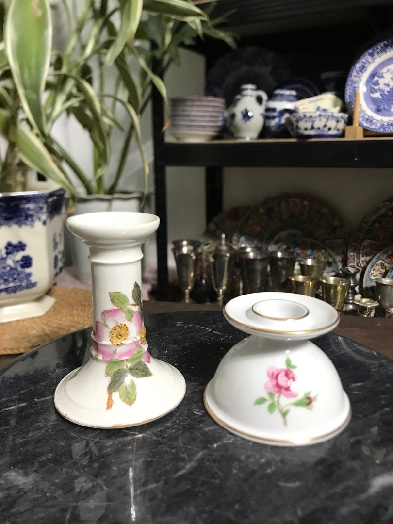 Beautiful vintage porcelain candle holder with flower design, Hobbies