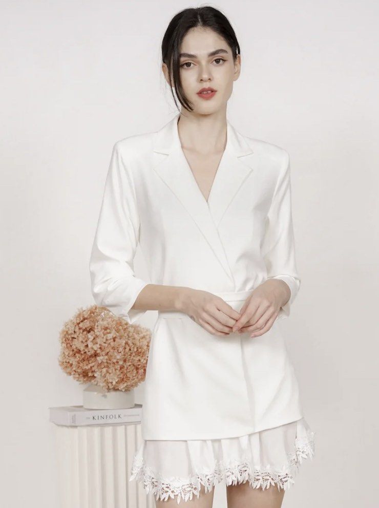 White jacket dress set sale