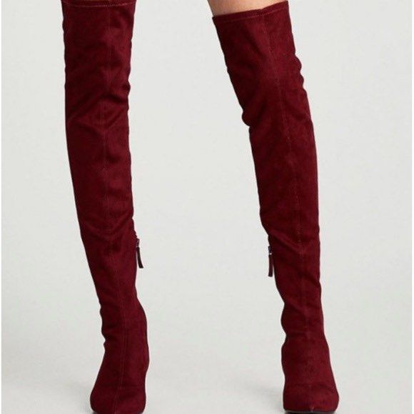 Red over the knee boots zara top