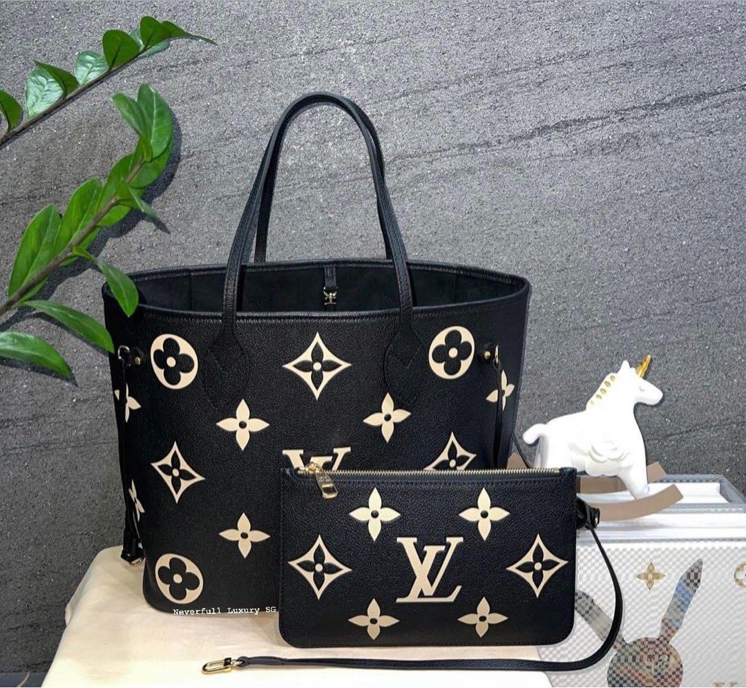 Louis Vuitton, Bags, Louis Vuitton Neverfull Mm Black Giant Flower Monogram  Empreinte Leather Bag