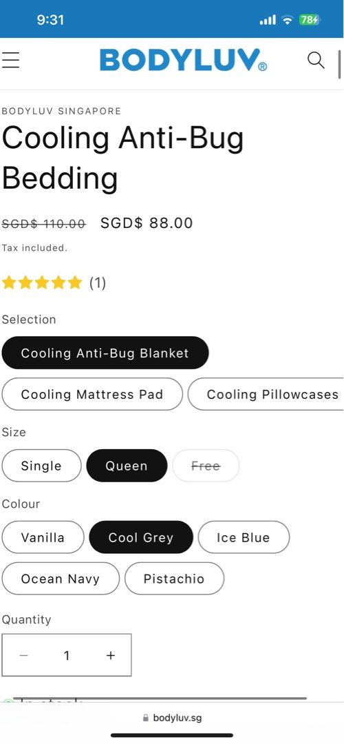 Bodyluv cooling blanket queen cool grey Furniture Home Living