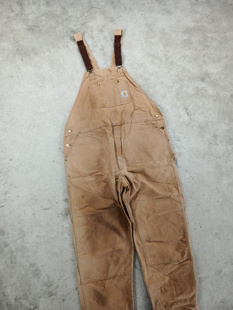 Carhartt Jumper Overall Khaki Brown Double Knee Men s Fashion Bottoms Jeans on Carousell