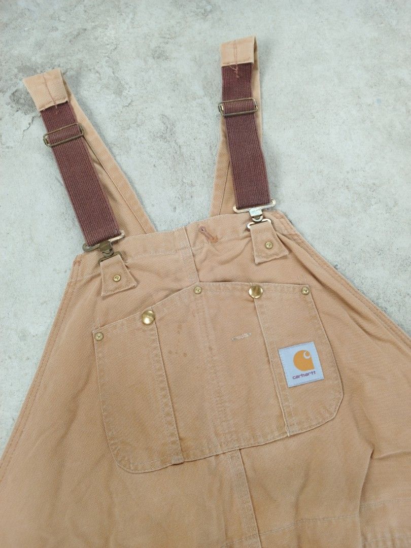 Carhartt Jumper Overall Khaki Brown Double Knee Men s Fashion Bottoms Jeans on Carousell