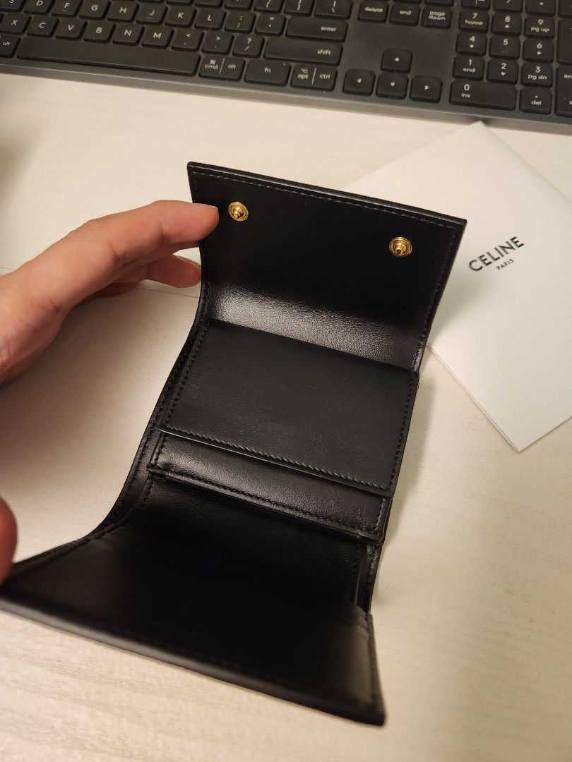  Celine 10E60 Tri-Fold Wallet, Folded, Compact, Black