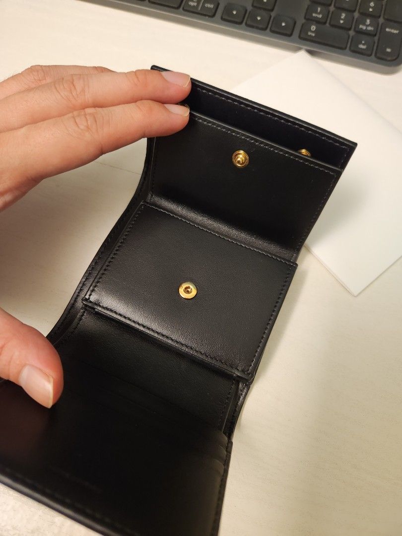  Celine 10E60 Tri-Fold Wallet, Folded, Compact, Black