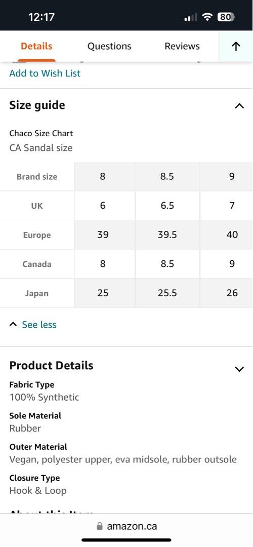 Chaco size guide hot sale