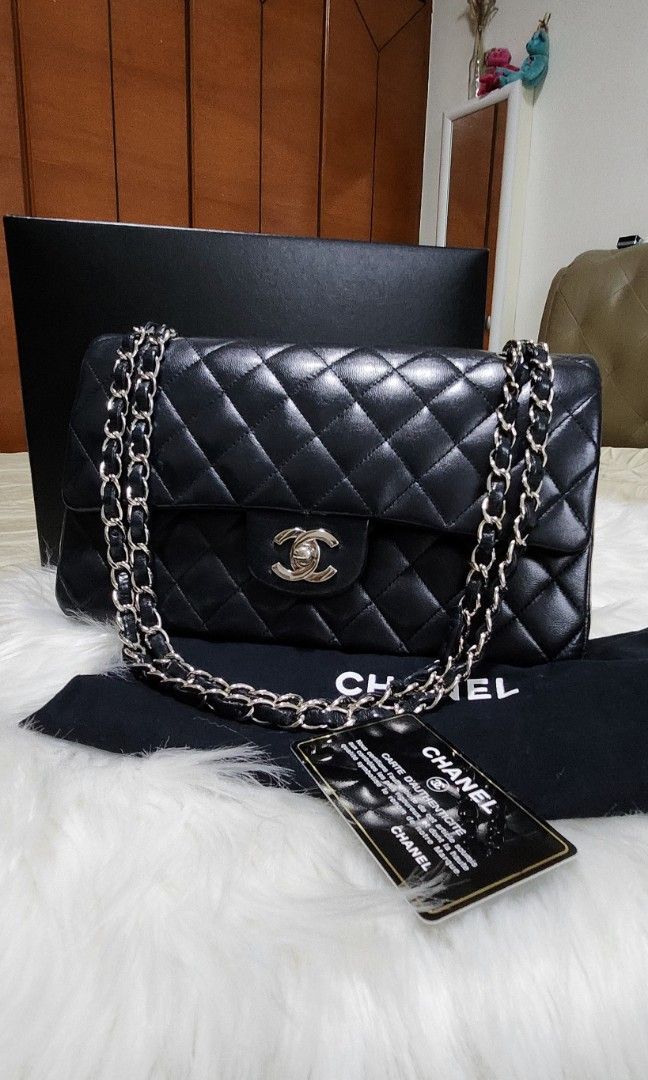 Chanel CF medium black lambskin in shw, Luxury, Bags & Wallets on Carousell