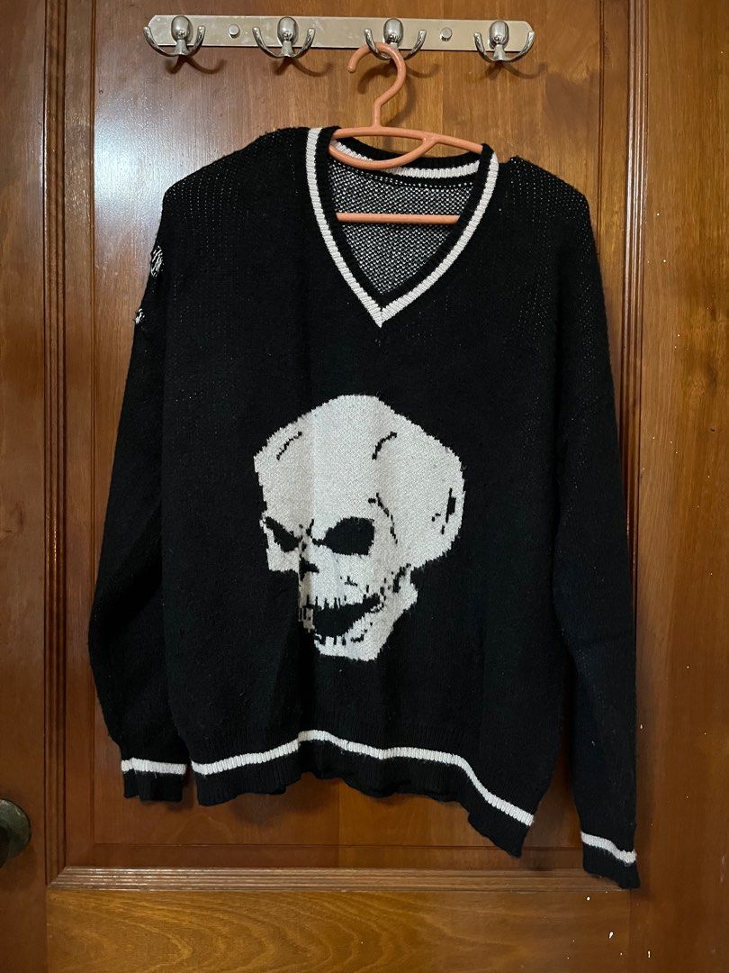 cute y2k acubi ulzzang korean streetwear skull sweater, Women's