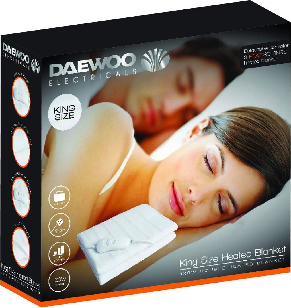 DISCOUNTED! Daewoo HEA1488 120W King-Size Heated Blanket with 3 Heat  Settings, Detachable Controller, and Over-Heat Protection - White, Health u0026  Nutrition, Medical Supplies u0026 Tools on Carousell