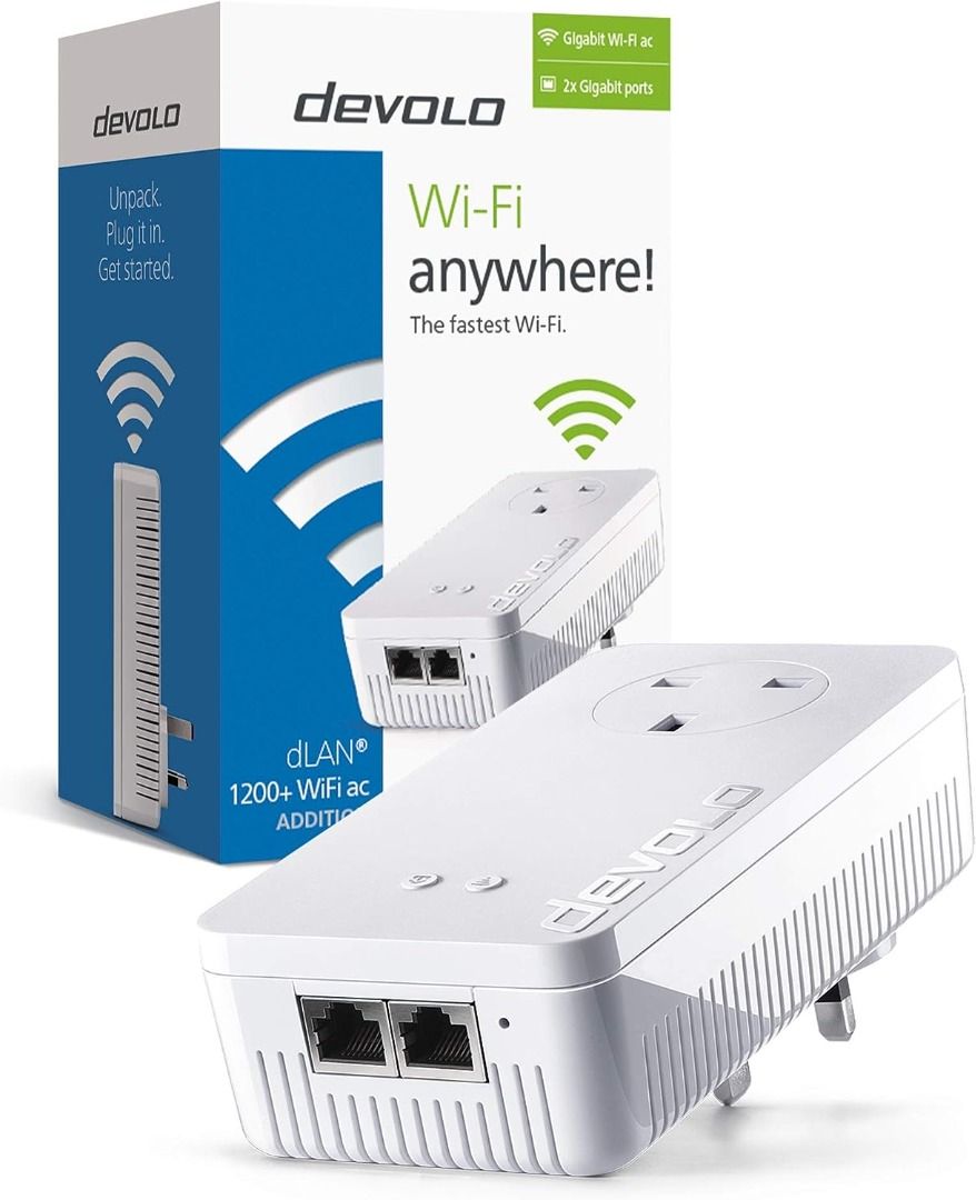 DISCOUNTED! Devolo 9385 dLAN 1200 Plus Wi-Fi ac Add-On Powerline Adapter,  (Powerline Speeds up to 1200 Mbps, Easy Installation, Pass-through Socket,  Wifi Move Technology, Whole Home Wifi), White, Computers & Tech, Parts