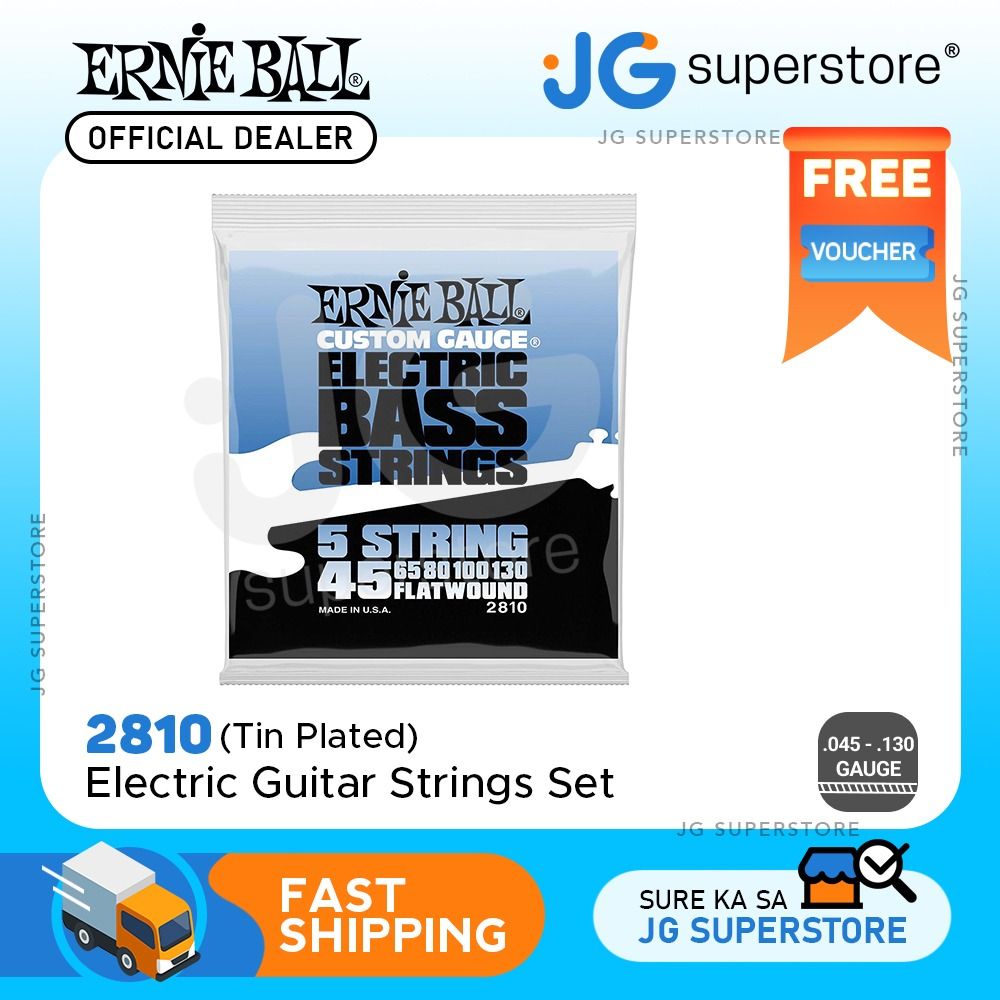 Ernie Ball Custom Gauge Flatwound 5 String Electric Bass Flat Stainless Steel String Set .045 .130 2810 JG Superstore