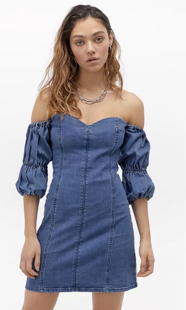 Denim bardot mini dress best sale