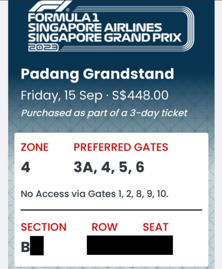 Gp Tickets Formula 1 tickets - Singapore GP F1 2023 - 15 Sept Friday Padang ...