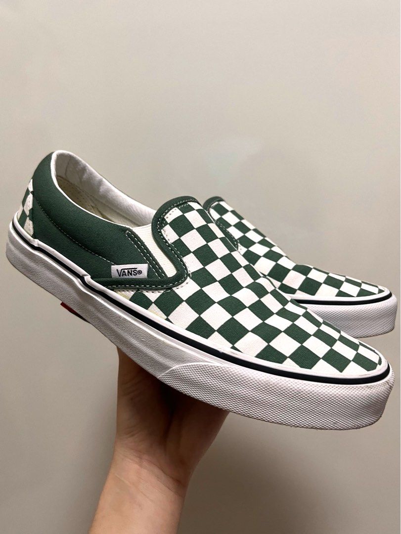 Green VANS Checkerboard Slip ons Men s Fashion Footwear