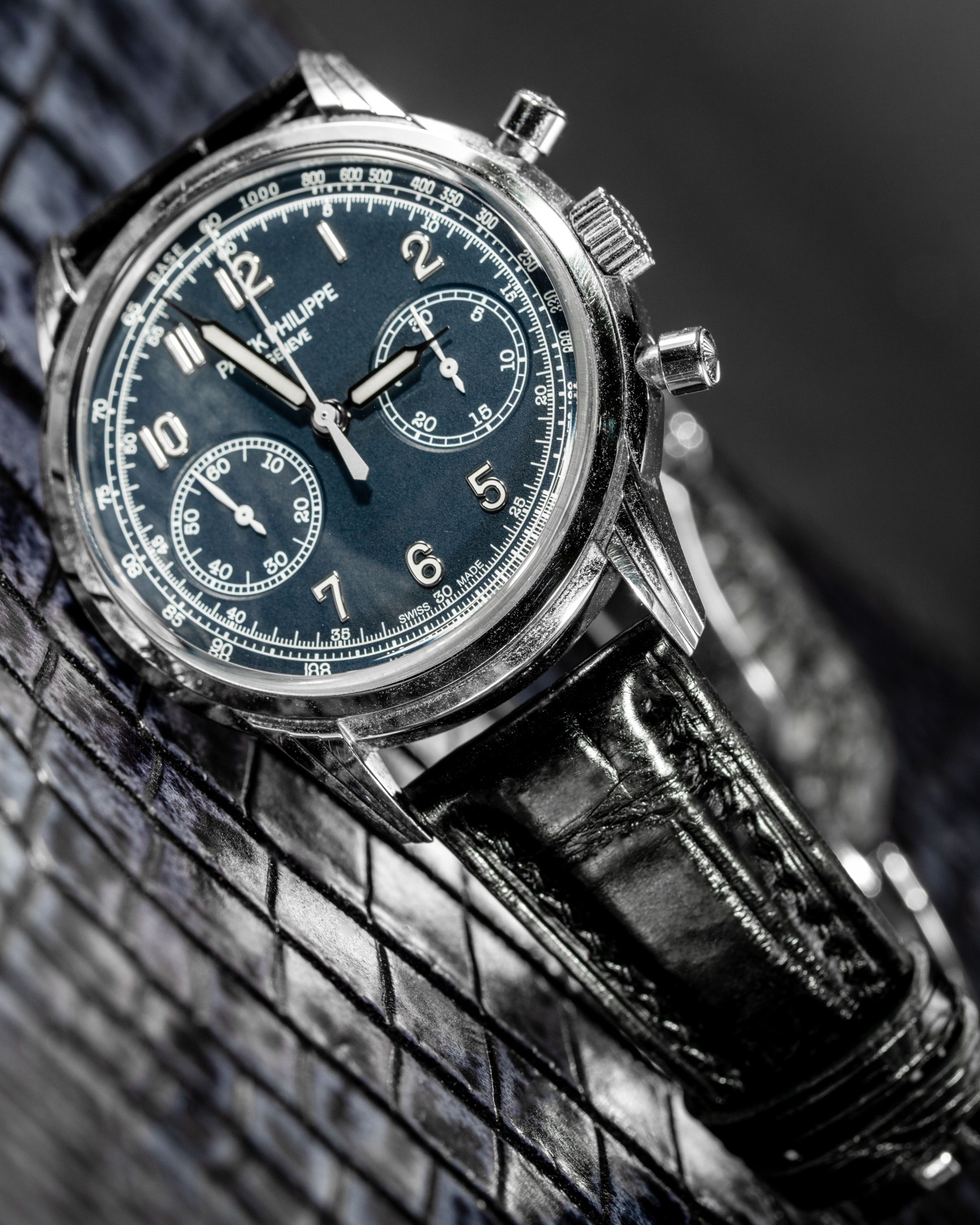 Handmade Hand stitched Watch Strap in Jet Black Crocodile Leather