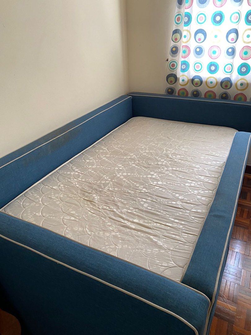 Harvey Norman tallboy super single bed with napure kid mattress, Furniture & Home Living