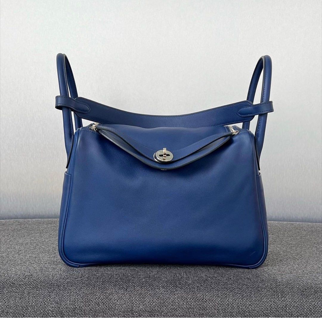 Hermes lindy 30 blue agate + gris # A, Luxury, Bags & Wallets on Carousell