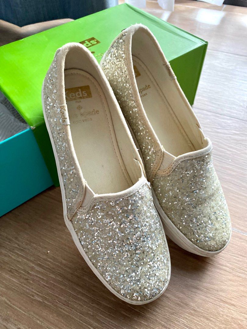 Keds Kate Spade Triple Decker Glitter Cream Sneakers Wedding Shoes