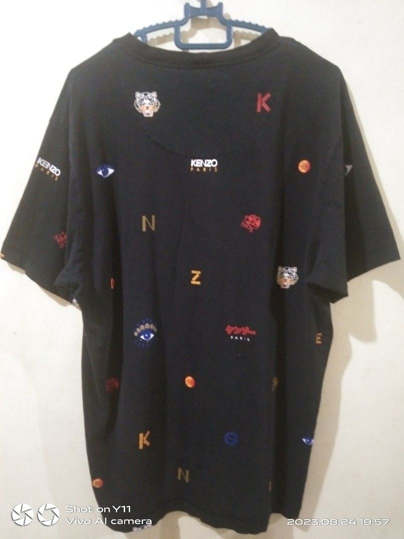 Kenzo embroidered tiger logo and multi icon print tshirt Men s