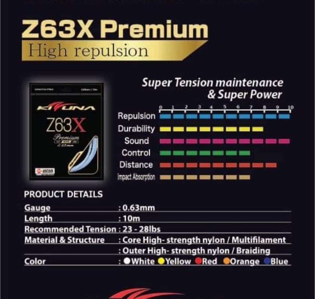 Kizuna Z63X Premium, High Repulsion Badminton String, Sports Equipment ...