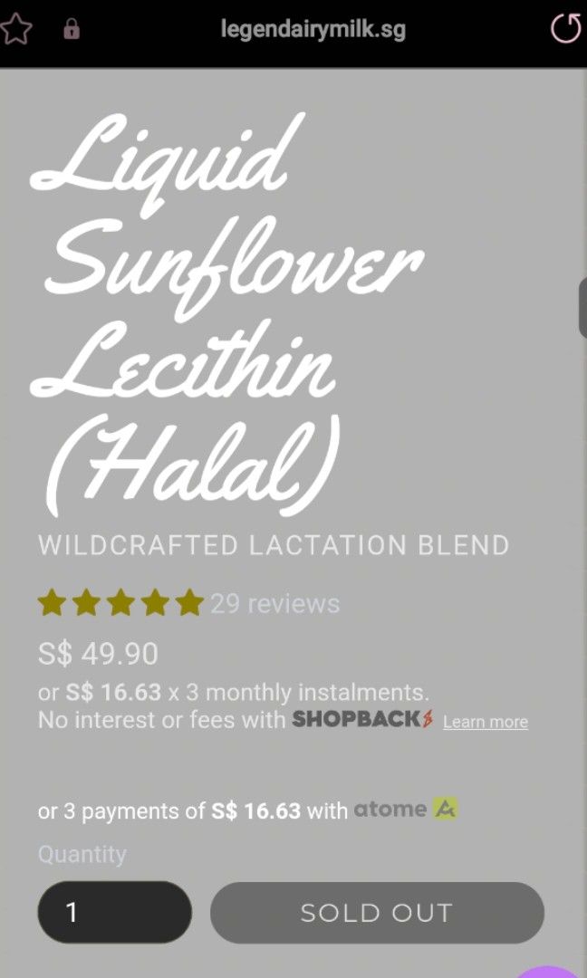 Legendairy Liquid Sunflower Lecithin (Halal), Babies & Kids, Maternity Care on Carousell