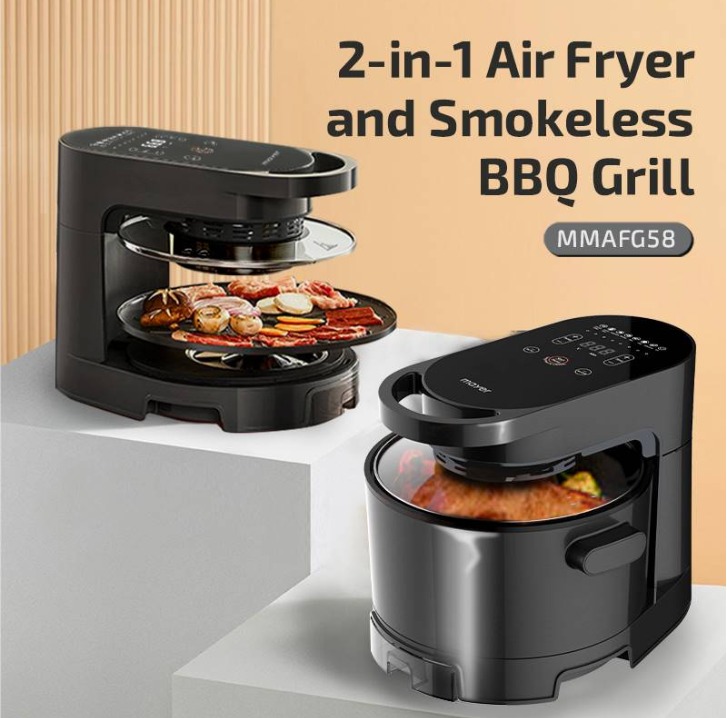 Mayer 2in1 Air Fryer & Smokeless BBQ Grill [MMAFG58], TV & Home