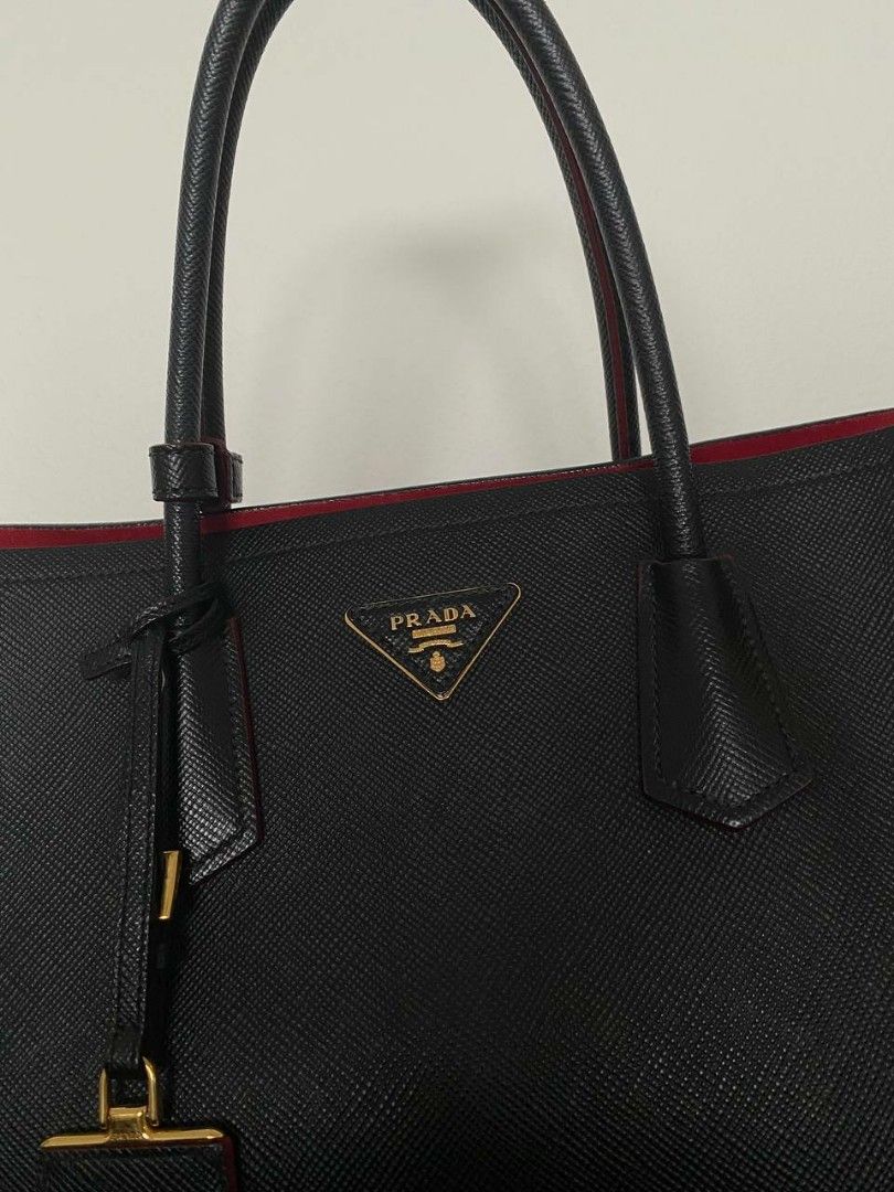 Black/fiery Red Small Saffiano Leather Prada Panier Bag