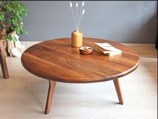 Mid Century Round Coffee Table , Scandinavian Coffee Table , Walnut Wood Sofa Table