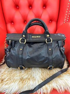 Miu Miu Vitello Lux Small Bow Satchel Hand Bag W Strap-Good Condition  &Authentic