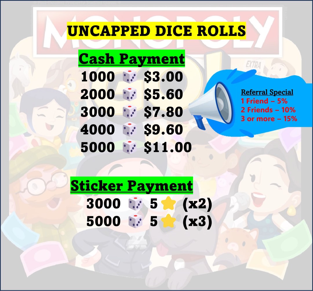 Monopoly go Dice Rolls (30 Aug 4PM) Pay with sticker/cash, Hobbies