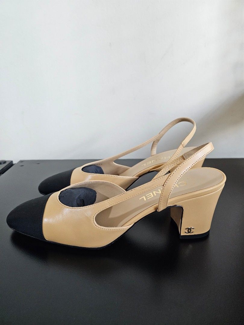 Chanel slingback beige and black best sale